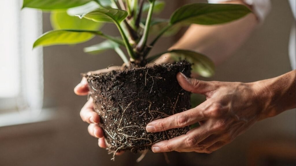 Sua planta pode estar “fingindo” saúde após a troca de vaso e o segredo está nas raízes