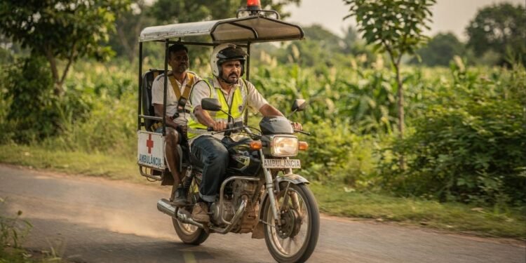 Sem estradas adequadas e sem ambulâncias disponíveis, um homem transforma sua motocicleta em ambulância improvisada e muda o destino de vilarejos inteiros