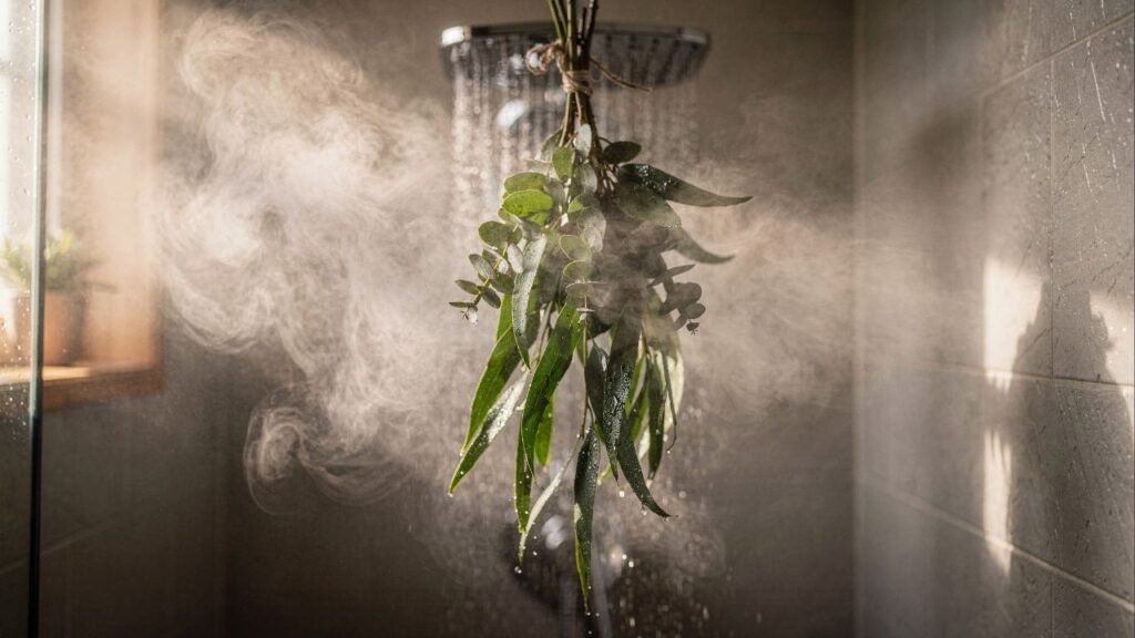 Você só precisa de um ramo de eucalipto no chuveiro para transformar o banho em um ritual de spa com cheiro, vapor e bem-estar real