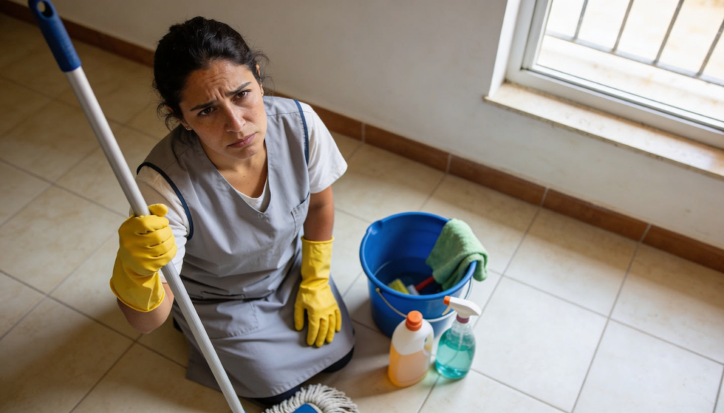 Faxineira na Espanha relata: “Em algumas casas, pedem que eu limpe o chão de joelhos”