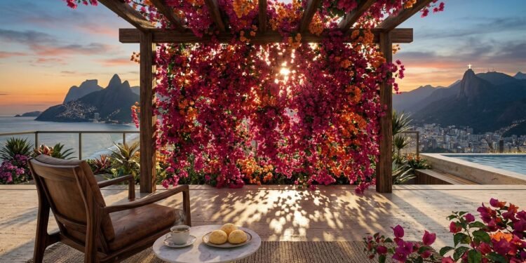 Essa roseira pouco conhecida e muito resistente cria um efeito de “cortina de flores” que muda qualquer varanda