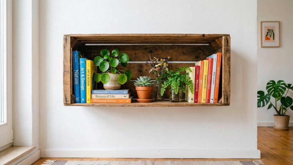 Transforme caixotes de feira em prateleiras flutuantes e veja como renovar a decoração gastando quase nada