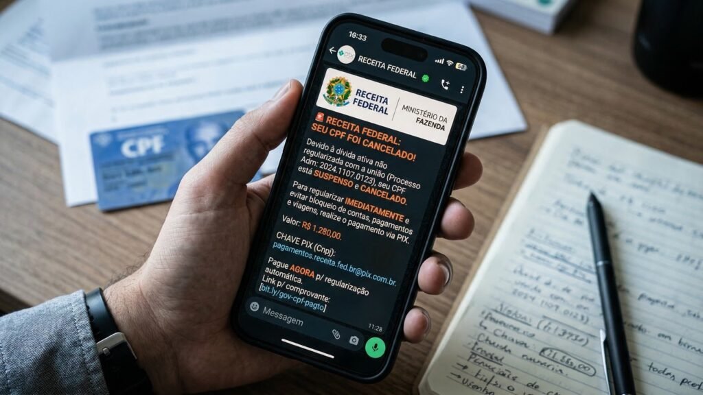 Golpe do CPF cancelado cresce no WhatsApp e usa nome de órgãos públicos para enganar contribuintes