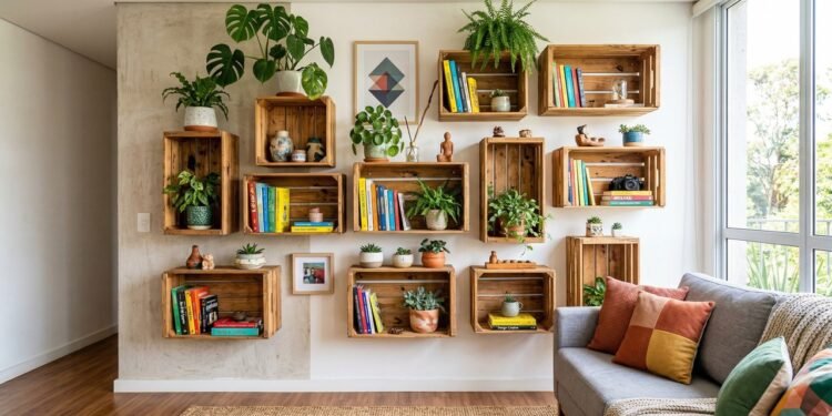 Transforme caixotes de feira em prateleiras flutuantes e veja como renovar a decoração gastando quase nada