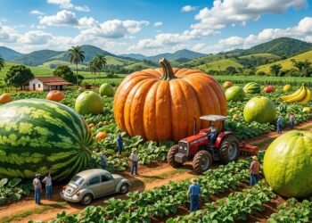 Melancias de 20 kg e abóboras de quase 300 kg chamam atenção no Brasil e revelam o que faz algumas frutas crescerem muito além do tamanho comum