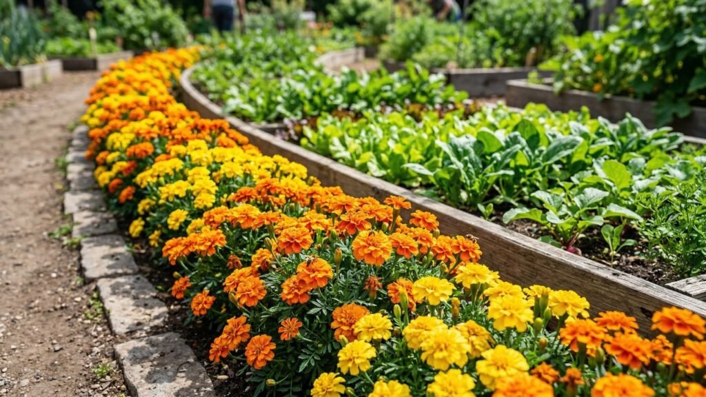 Como plantar cravos-de-defunto nas bordas do canteiro e ajudar a proteger a horta naturalmente