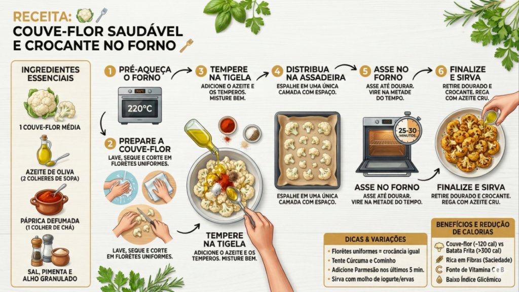 A couve-flor fica mais crocante que batata frita, preparo assim no forno e ajuda quem quer reduzir calorias no jantar
