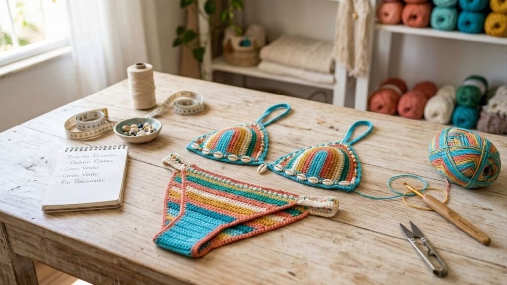 Adeus biquíni tradicional: o biquíni de crochê artesanal voltou às praias e muita gente aprende a fazer o próprio modelo usando poucos materiais e pontos básicos