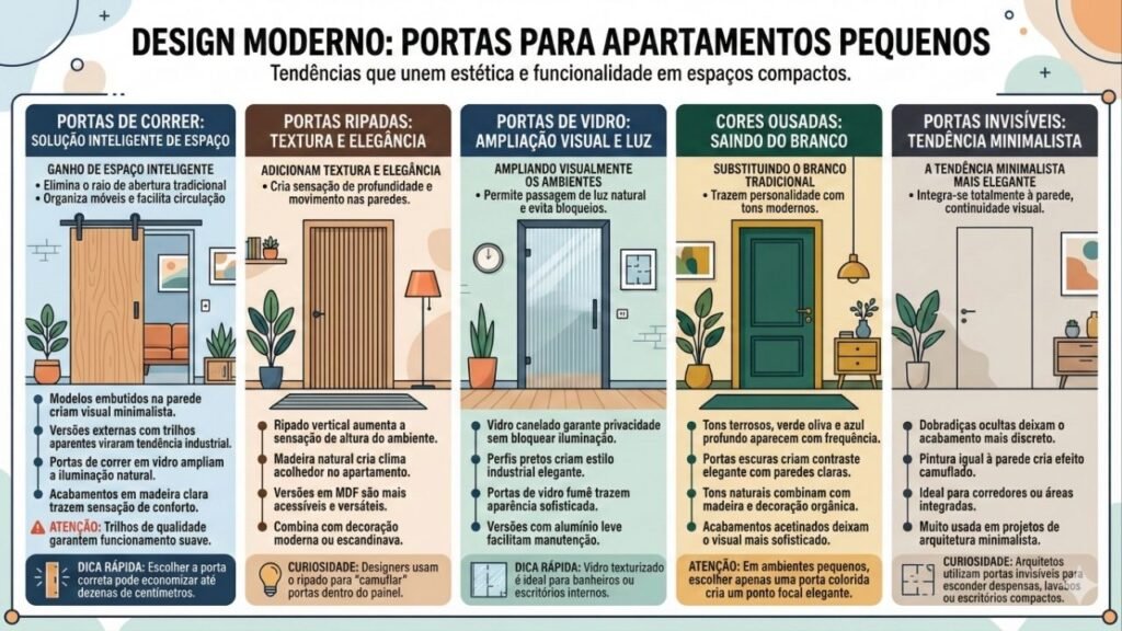 Adeus, branco tradicional: 5 tendências de portas para apartamentos pequenos que vão elevar o design de interiores da sua casa em 2026