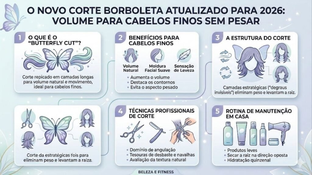 Adeus corte reto sem movimento: o novo corte borboleta atualizado para 2026 que dá volume a cabelos finos sem pesar