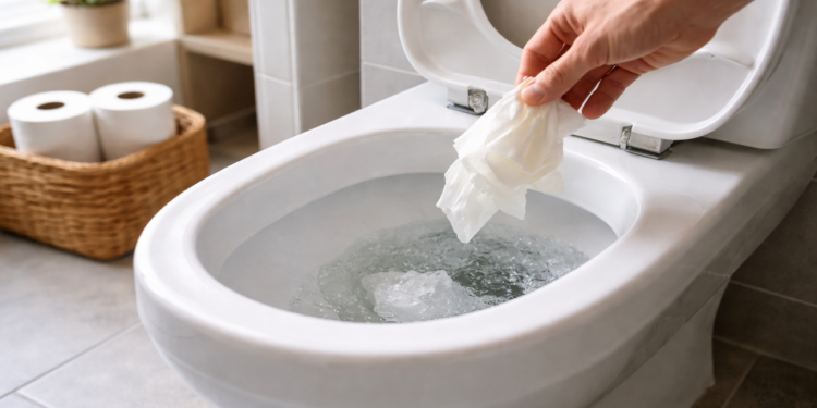 jogar papel higiênico no vaso sanitário