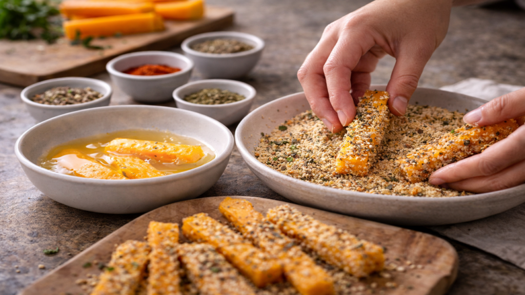 A melhor receita de bastões de abóbora crocantes
