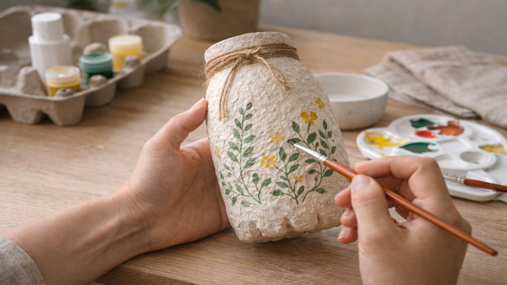 Vaso com garrafa e caixa de ovos vira tendência sustentável