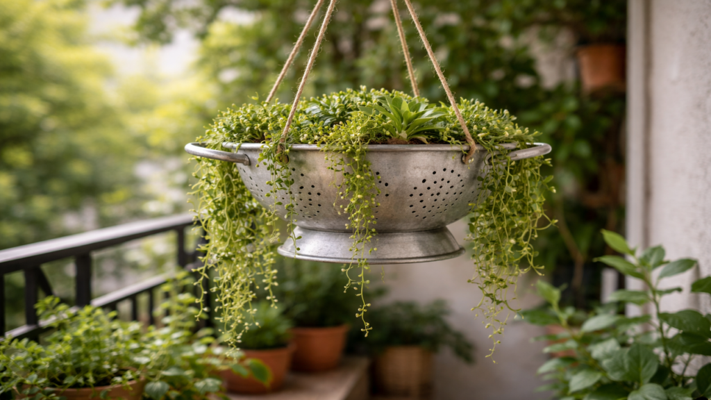 Escorredor de macarrão vira vaso e conquista casas