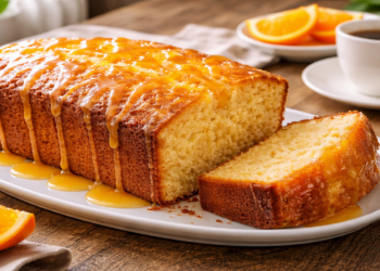 Bolo de laranja com calda fica fofinho, úmido e perfumado