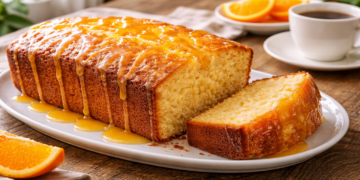 Bolo de laranja com calda fica fofinho, úmido e perfumado
