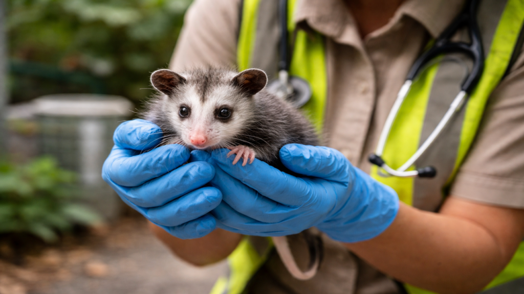 Filhote de gambá no quintal exige cuidado imediato