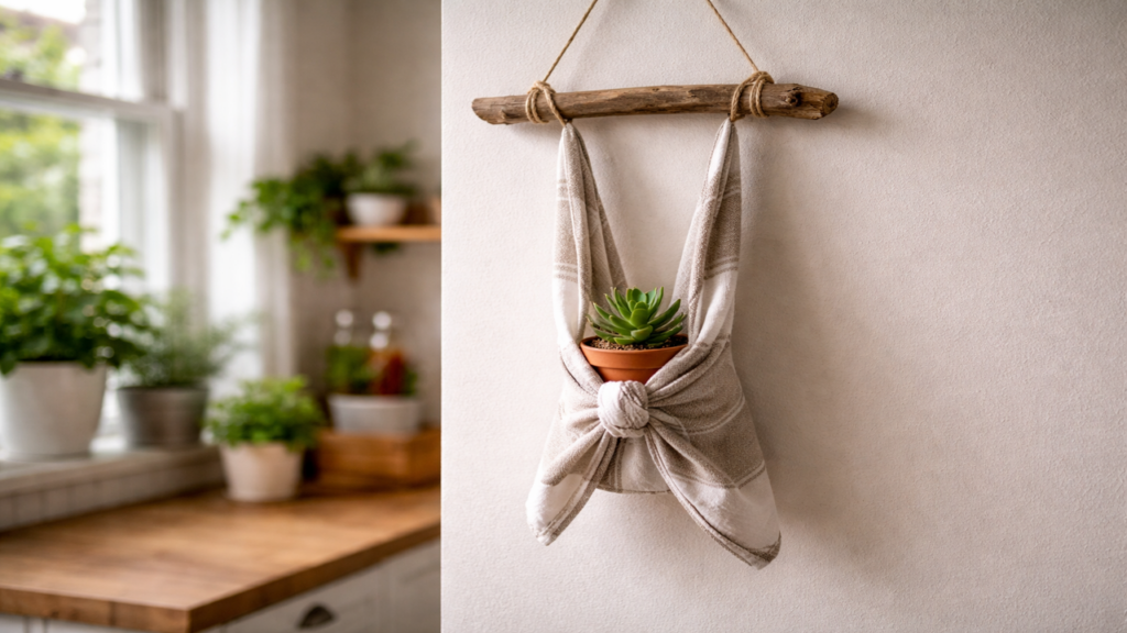 Porta vaso com pano de cozinha transforma sua casa