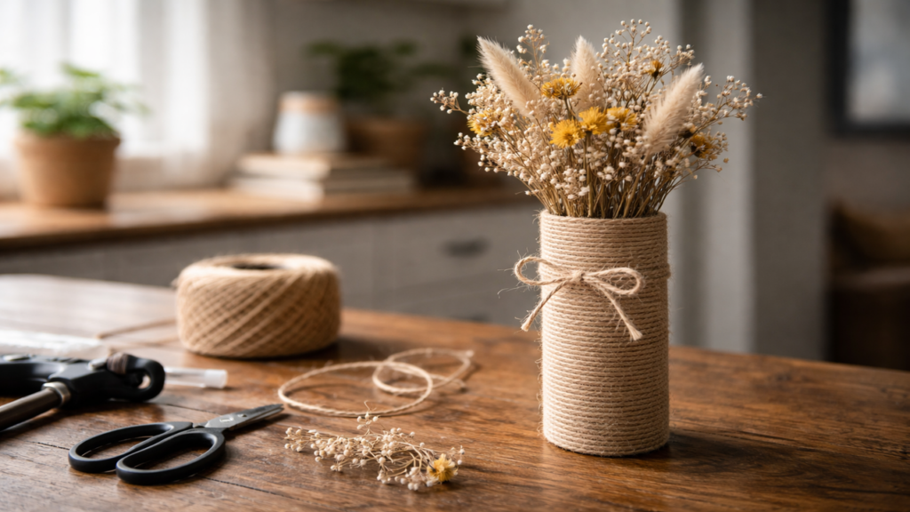 Jarrinho com papel toalha transforma lixo em decoração