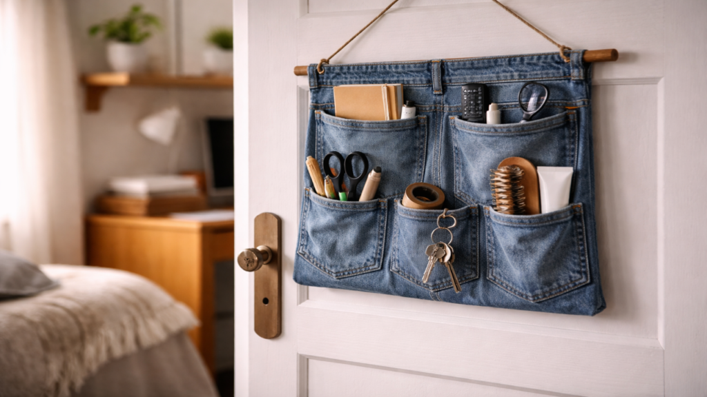 Calça jeans velha vira organizador prático e estiloso