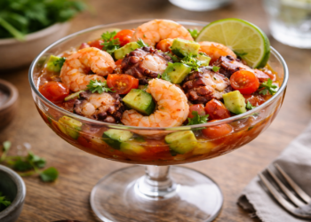 Coquetel de camarão e polvo refrescante e fácil