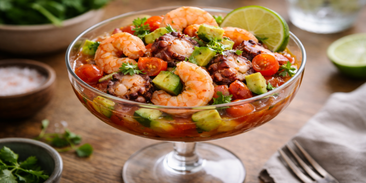 Coquetel de camarão e polvo refrescante e fácil