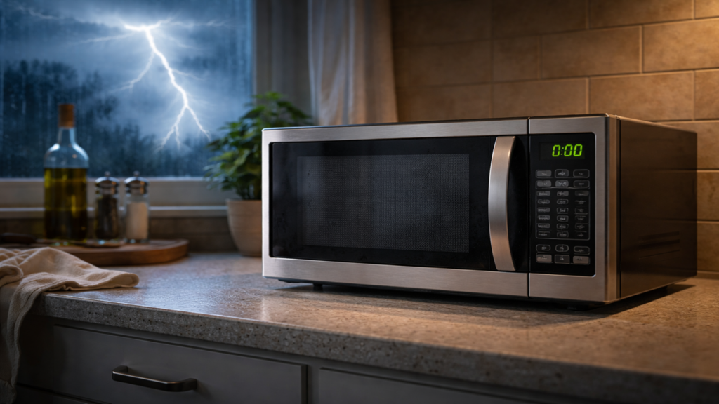 Micro-ondas na tomada durante chuva pode dar prejuízo