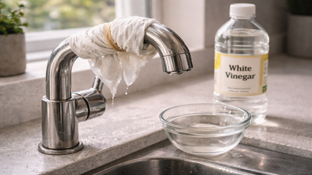 Vinagre devolve brilho à torneira em minutos