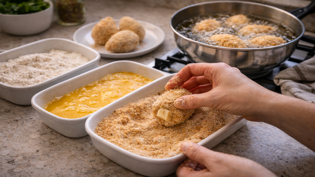 Salgado de frango com queijo crocante por fora e cremoso