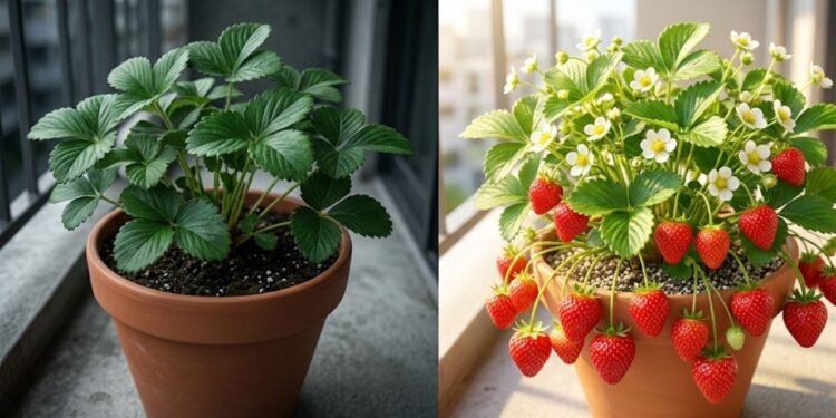 Uma das causas mais frequentes para o morango em vaso não está produzindo é a iluminação insuficiente.