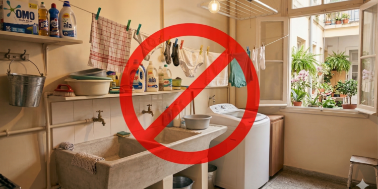 Lavanderia moderna com organização prática e barata