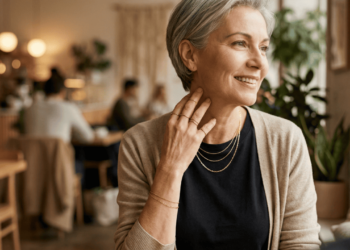 Mulher de 55 anos começa a usar acessórios dourados delicados e diz que elevam qualquer look