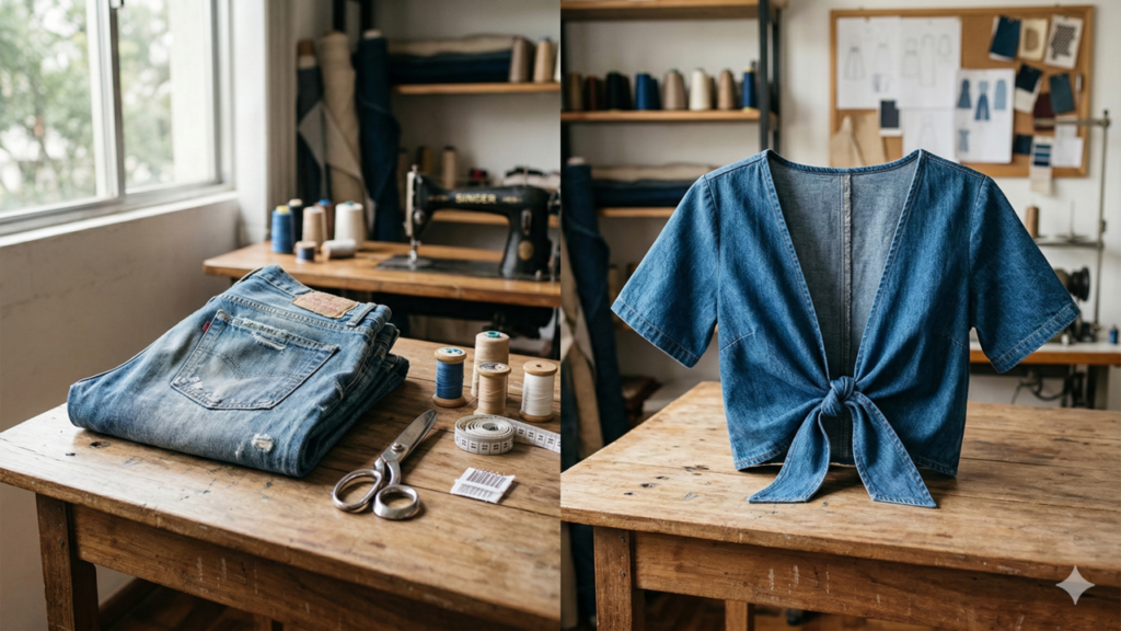 Como transformar calça jeans velha em blusa estilosa