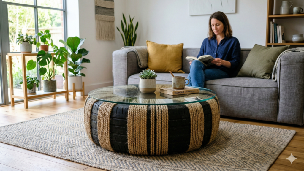 Mesa com pneu reciclado é a opção mais sustentável