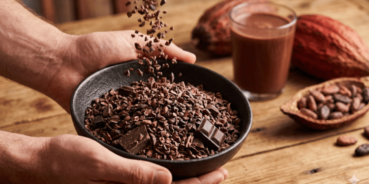 Além disso, o cacau oferece nutrientes como magnésio, ferro e fibras, contribuindo para um perfil mais interessante