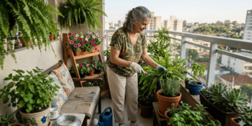 Mulher de 67 anos transforma canto vazio da varanda com três plantas fáceis de cuidar