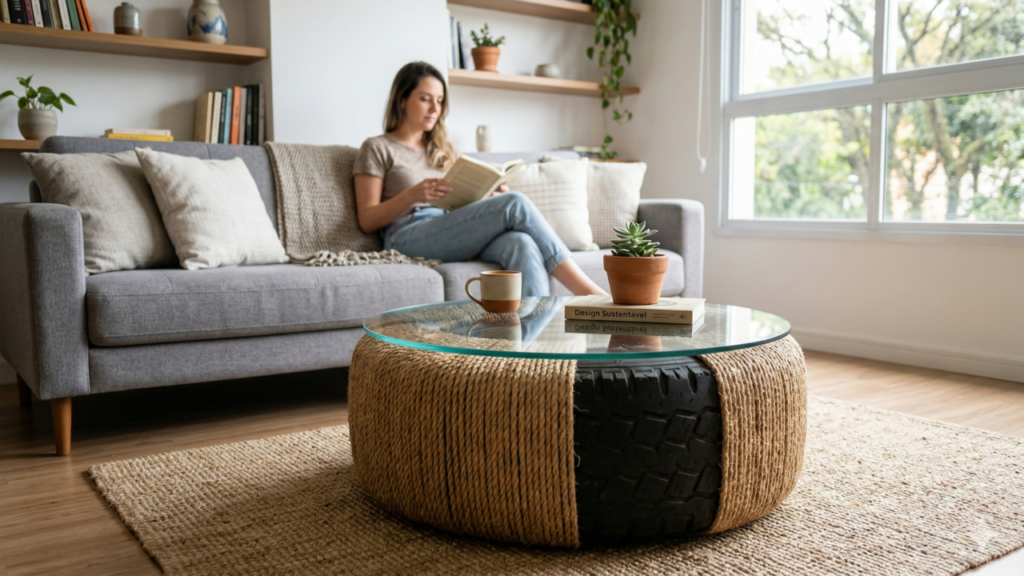 Mesa com pneu reciclado é a opção mais sustentável