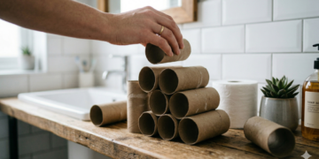 Tubos de papel viram organizador de cabos eficiente