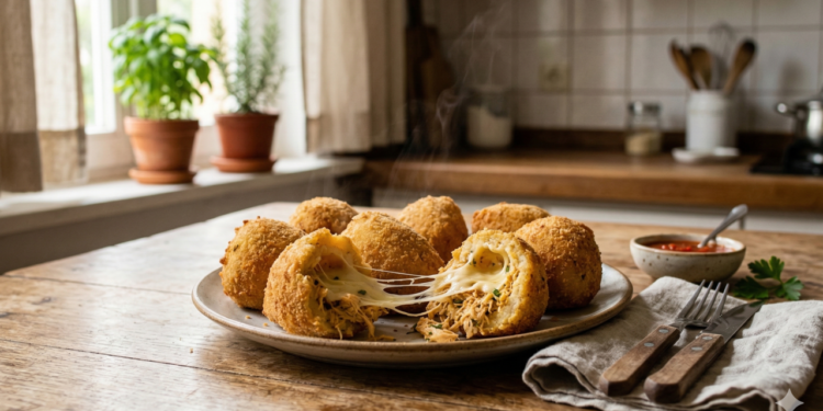Salgado de frango com queijo crocante por fora e cremoso