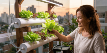 A horta de alface que permite colher folhas frescas o ano todo sem usar um grama de terra