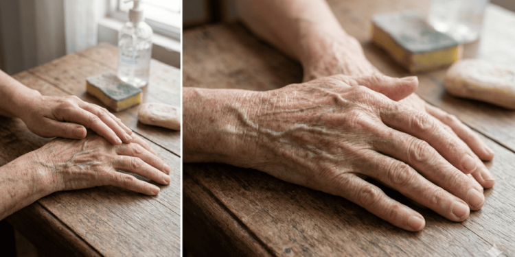 A chamada “pele de papel” nas mãos é um jeito simples de descrever uma pele muito fina