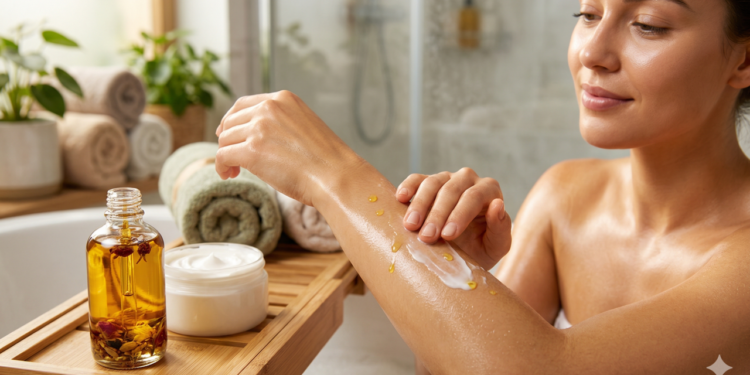 Óleos corporais são produtos à base de substâncias oleosas, geralmente de origem vegetal, mineral ou mista