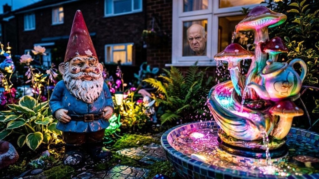 Casal decora o jardim com 30 gnomos, estátuas e uma estrutura para animais, irrita vizinhos e ouve que o espaço é uma vergonha para a região