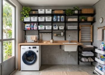 Adeus à área de serviço sem graça: a lavanderia moderna ganha soluções baratas, práticas e fáceis de limpar sem azulejos nem tinta