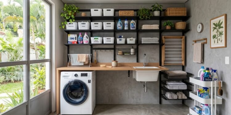 Adeus à área de serviço sem graça: a lavanderia moderna ganha soluções baratas, práticas e fáceis de limpar sem azulejos nem tinta