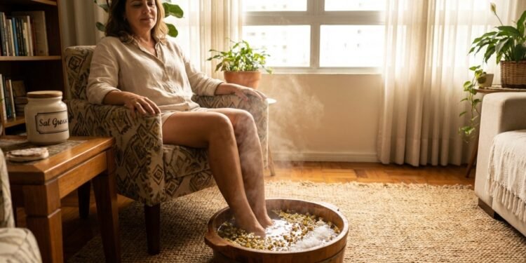 Como aliviar pés inchados com água morna e sal: o passo a passo simples que ajuda a relaxar e reduzir o desconforto