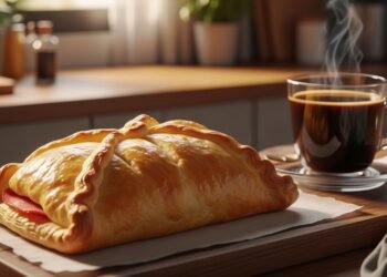 Mais fácil que o pastel tradicional: pastel folhado recheado com presunto e assado no forno é simples e divino