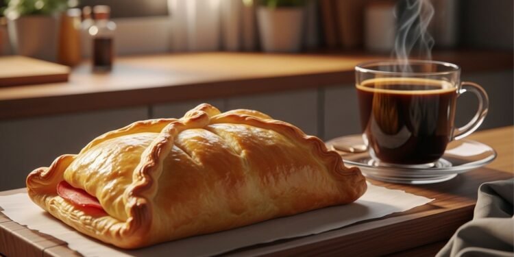 Mais fácil que o pastel tradicional: pastel folhado recheado com presunto e assado no forno é simples e divino