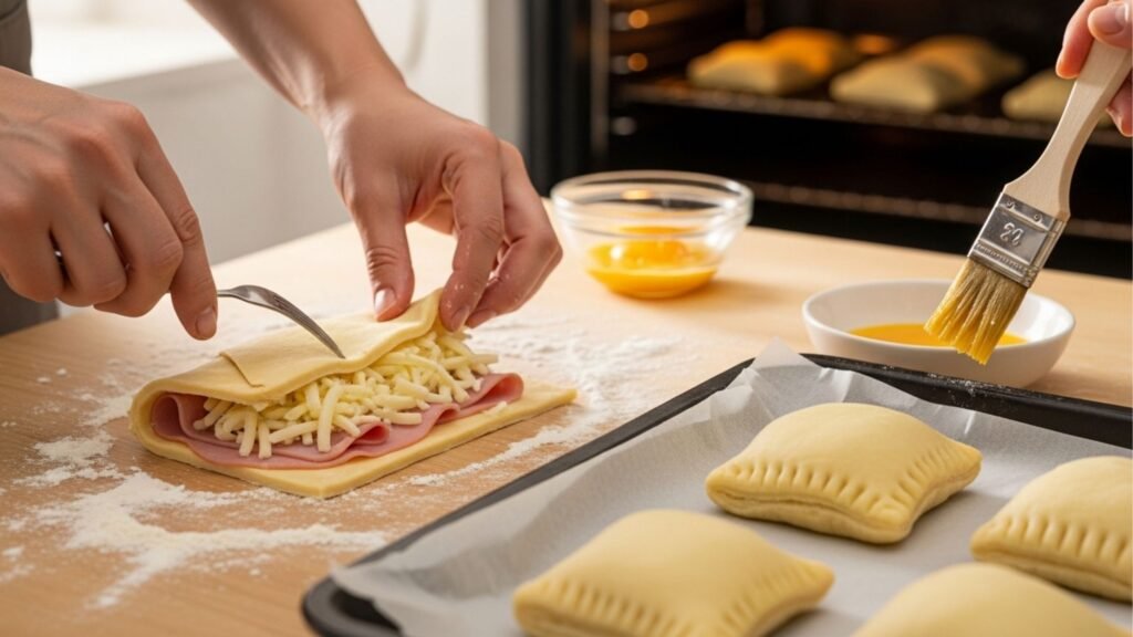 Mais fácil que o pastel tradicional: pastel folhado recheado com presunto e assado no forno é simples e divino
