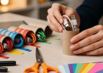 Aprenda a fazer um organizador de cabos com rolo de papel higiênico